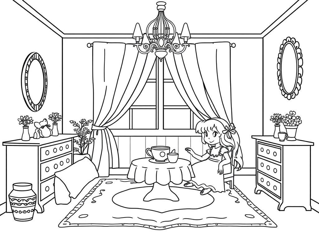 Girl's Tea Time Coloring Page