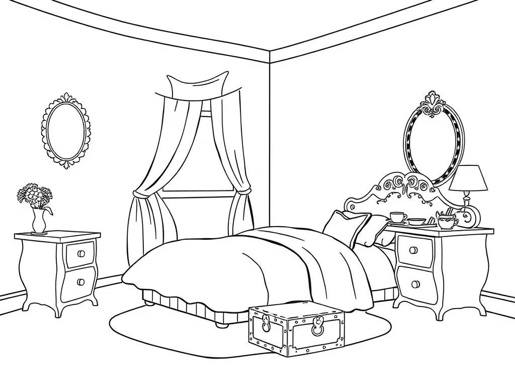Cozy Bedroom Coloring Page