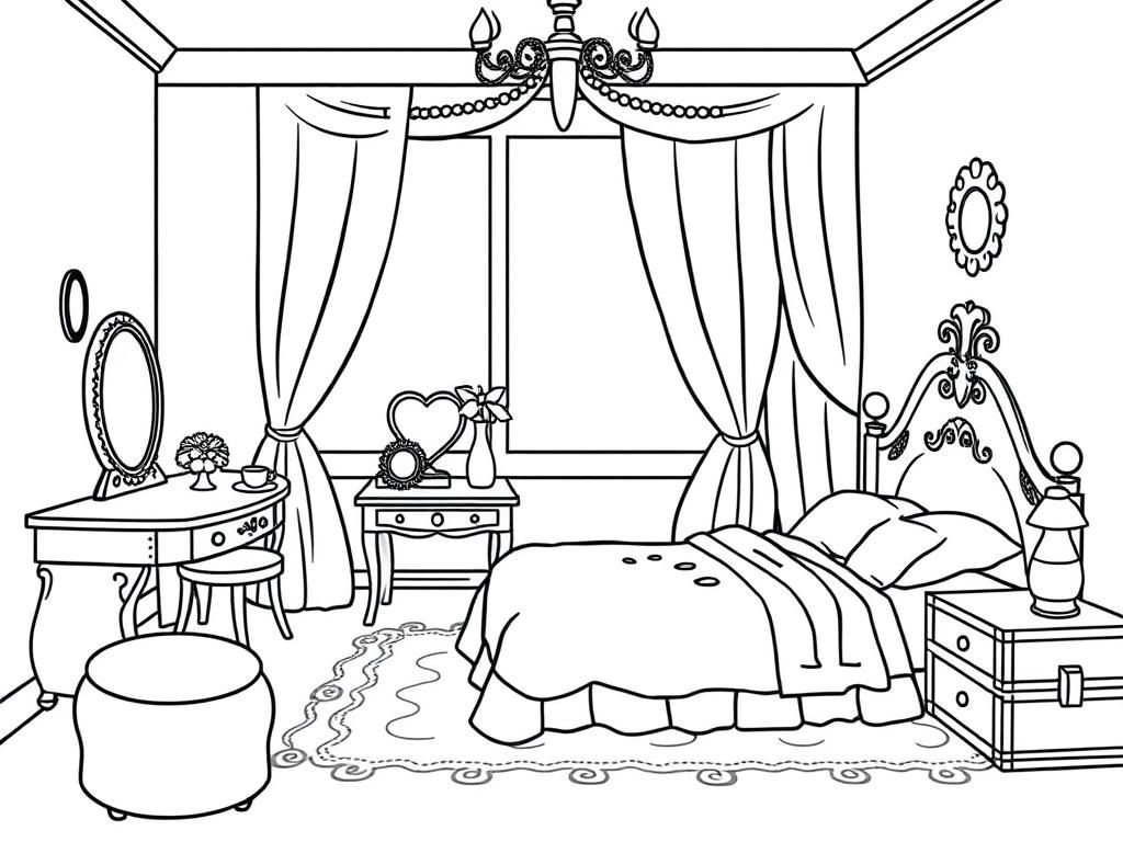 Beautiful Bedroom Coloring Page