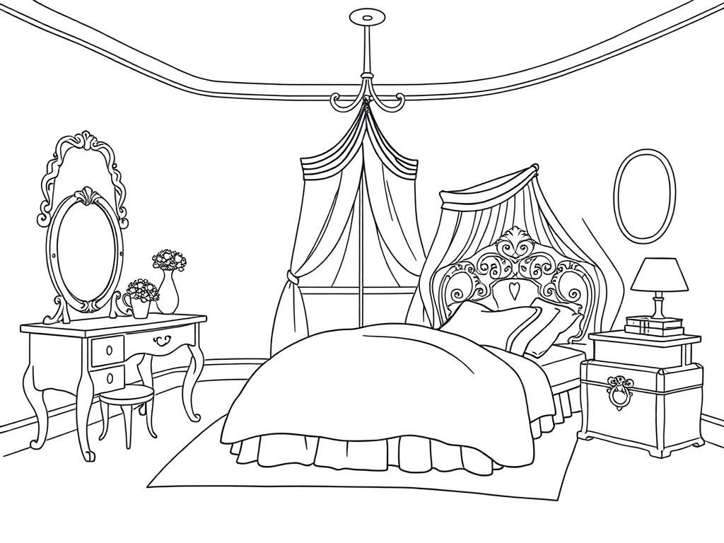 Luxurious Bedroom Coloring Page