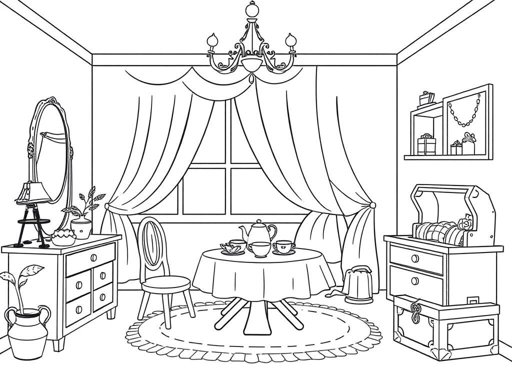 Cozy Room Interior Coloring Page
