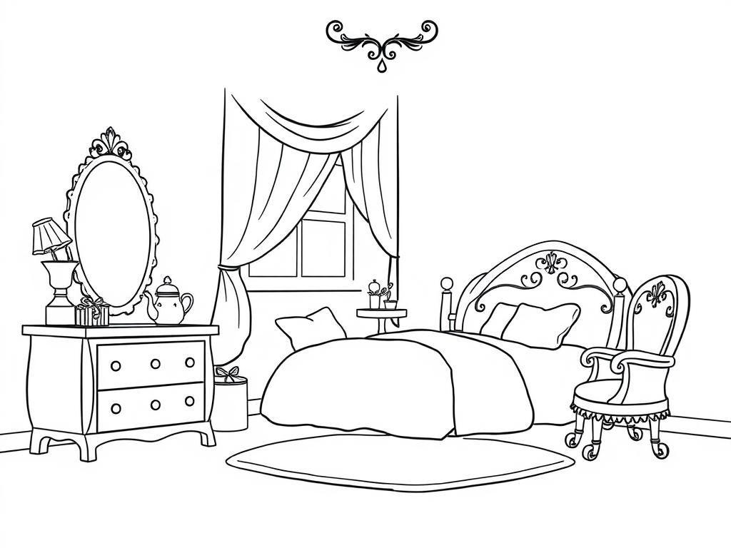 Cozy Bedroom Coloring Page