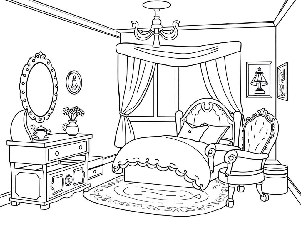 Cozy Bedroom Coloring Page