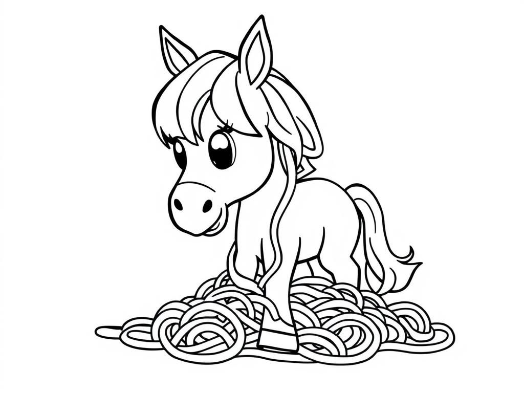 Preview of A little horse eating spaghetti