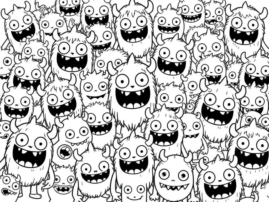 Coloring Page for Adult and Kids - Fun Monsters to Color