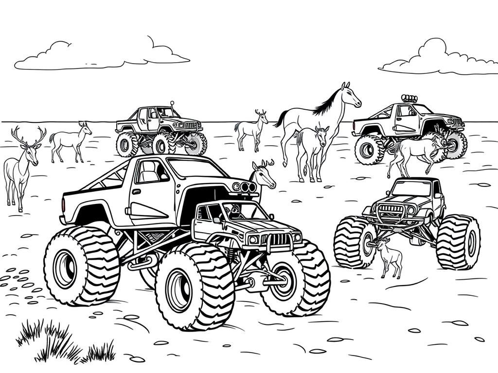 Monster Truck Wildlife Coloring Page