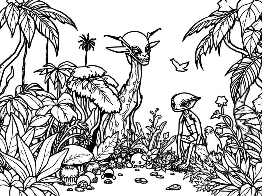 Preview of a lush jungle and alien creatures