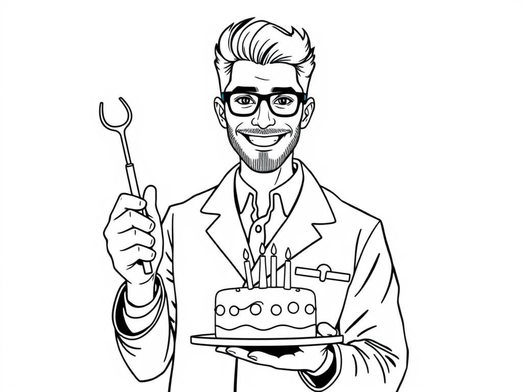 Kleurplaat jarige met taart