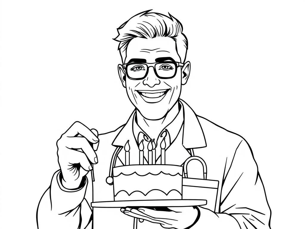Kleurplaat jarige met taart
