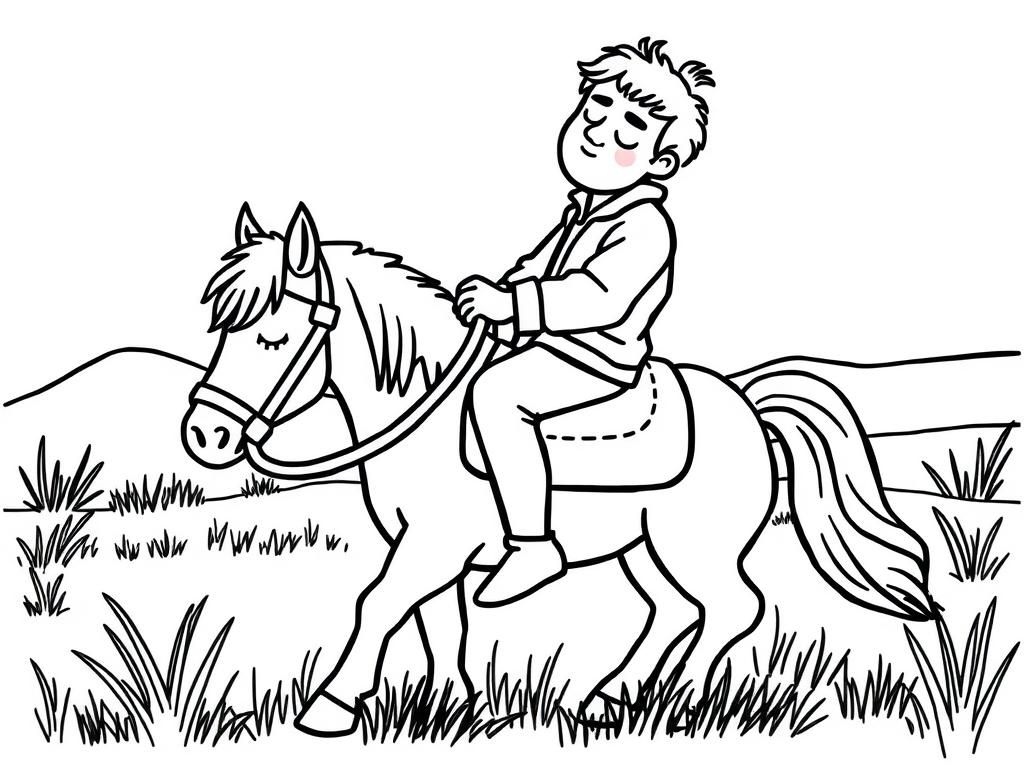 Boy Riding Horse Coloring Page