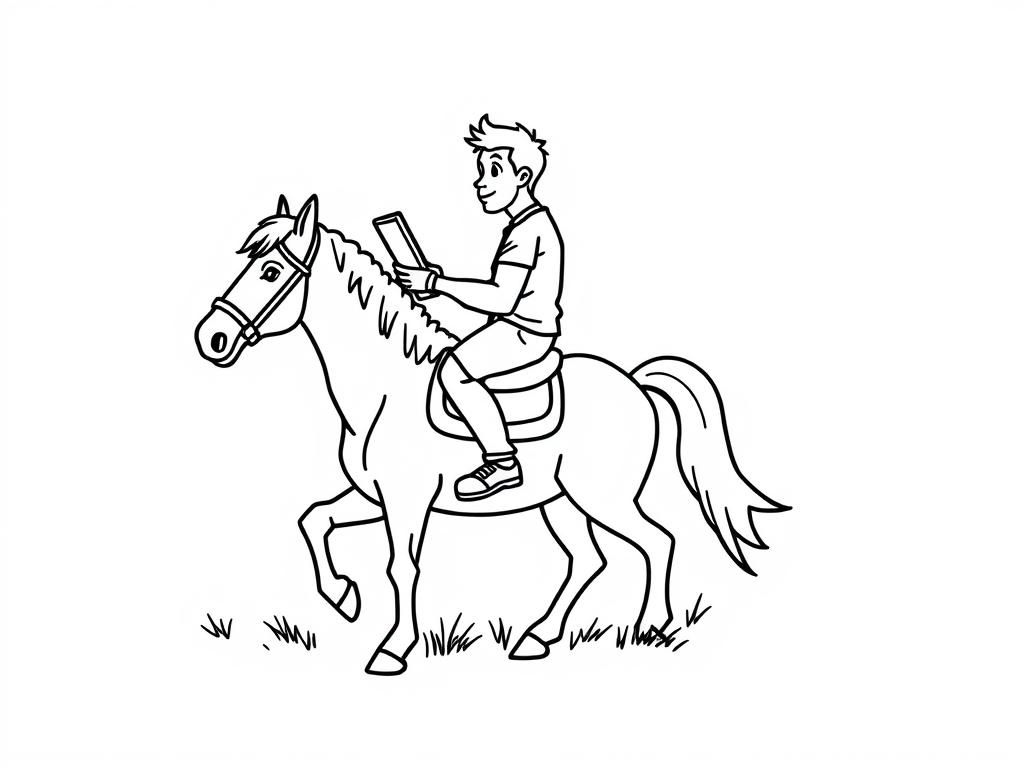 Boy Riding Horse Coloring Page