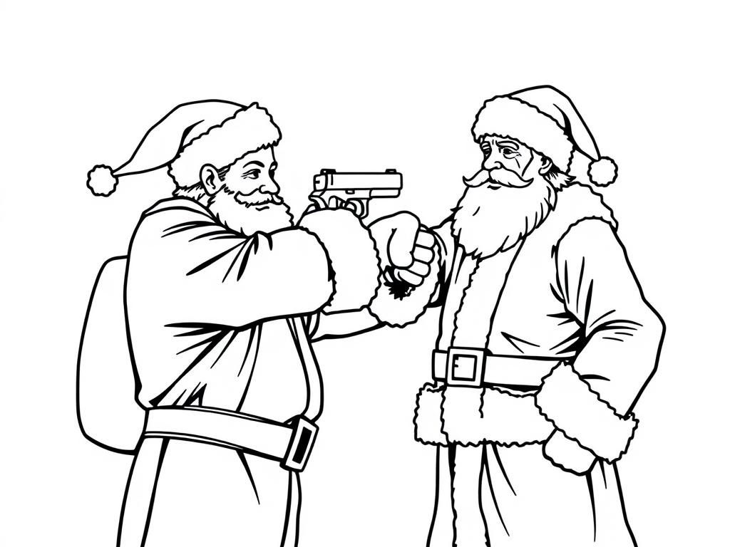 Preview of a man with a gun pointing it at santa who is posed like christ the redeemer