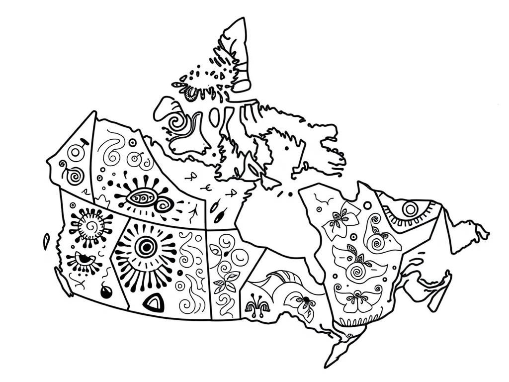 Decorative Canada Map Coloring Page