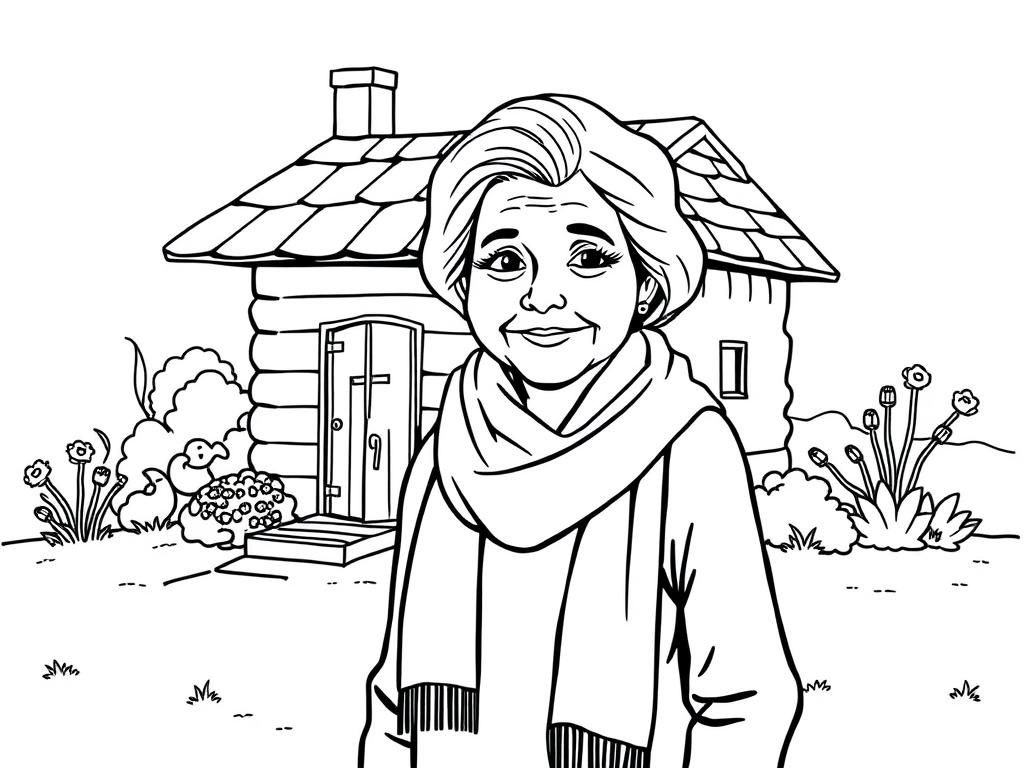 Kleurplaat van een oudere vrouw door Log Cabin