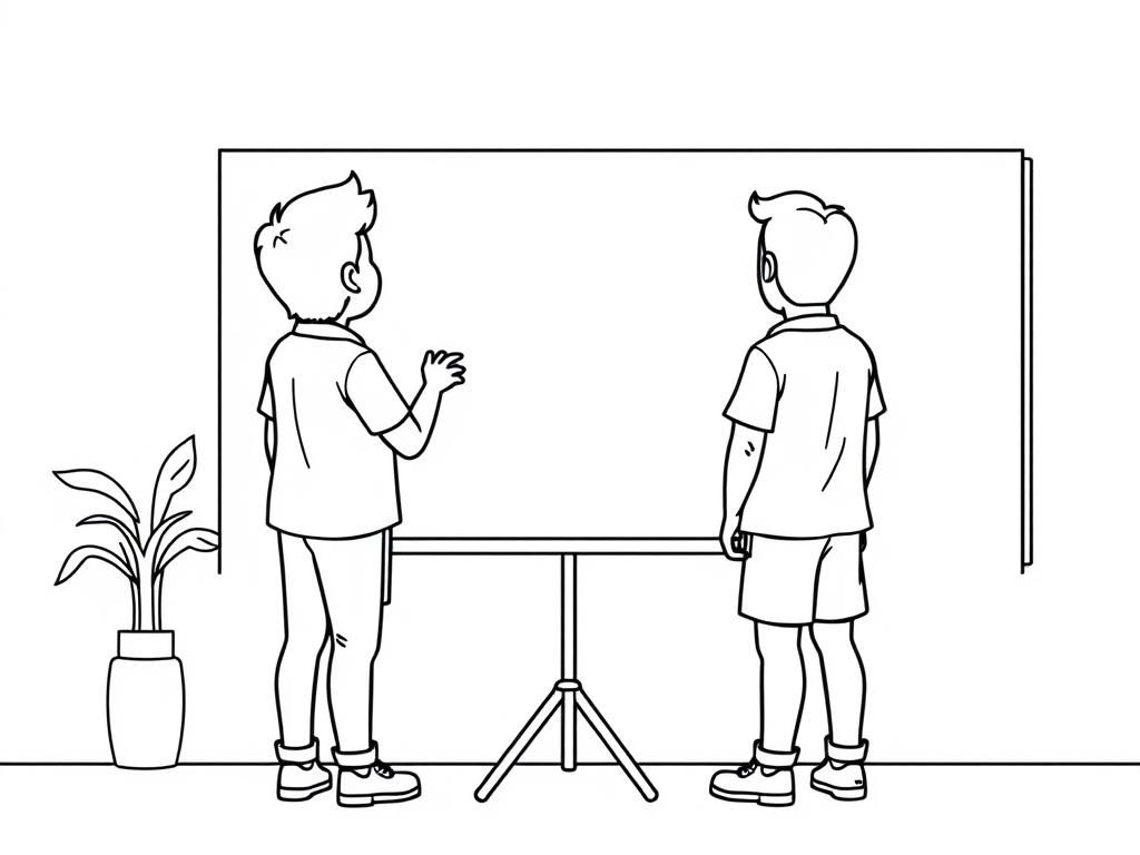 A meeting standing in front of a white board.