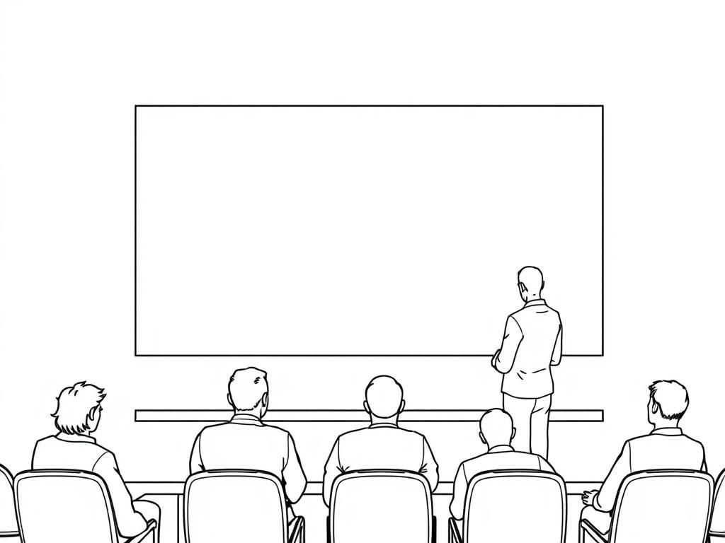 A meeting standing in front of a white board. Corporate