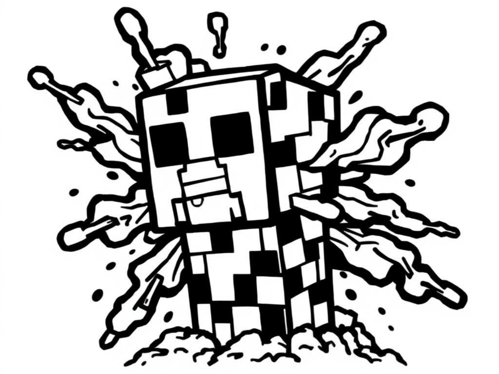 Minecraft Creeper Explosion Coloring Page