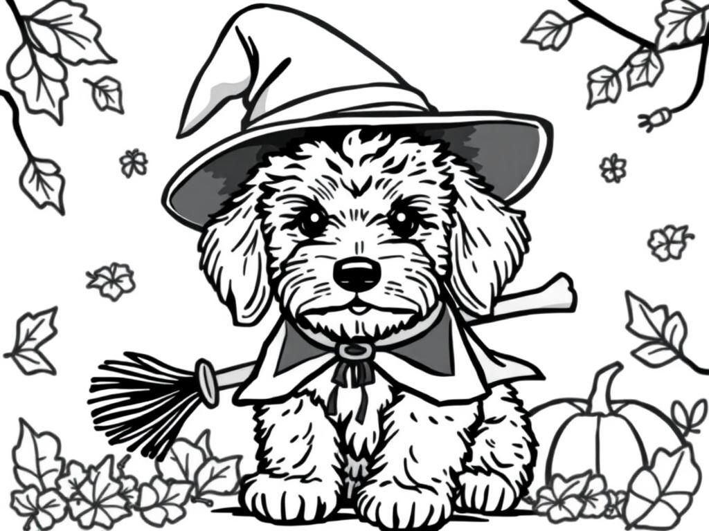 Puppy Witch Halloween Coloring Page
