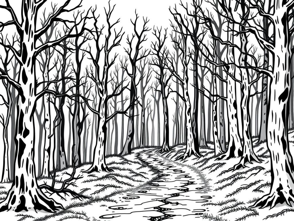 Bare Forest Trees Coloring Page