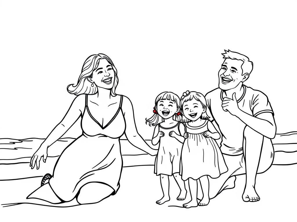 Preview of a mom and two daughters and a dad on the beach having fun laughing