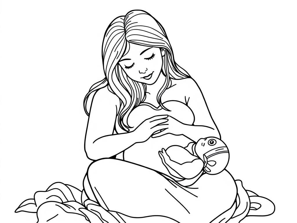 Mother Breastfeeding Baby Coloring Page