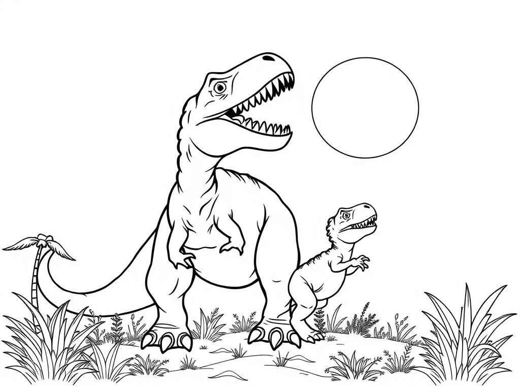 Dinos in Prehistoric Landscape Coloring Page