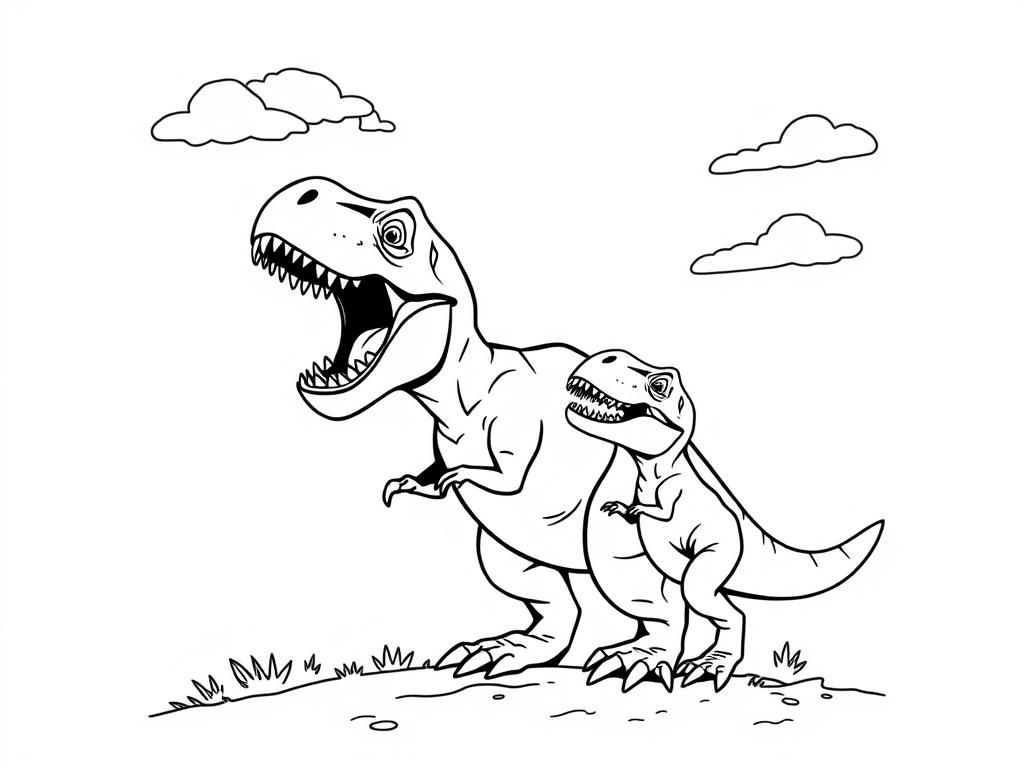 T-Rex and Baby Dinosaur Coloring Page