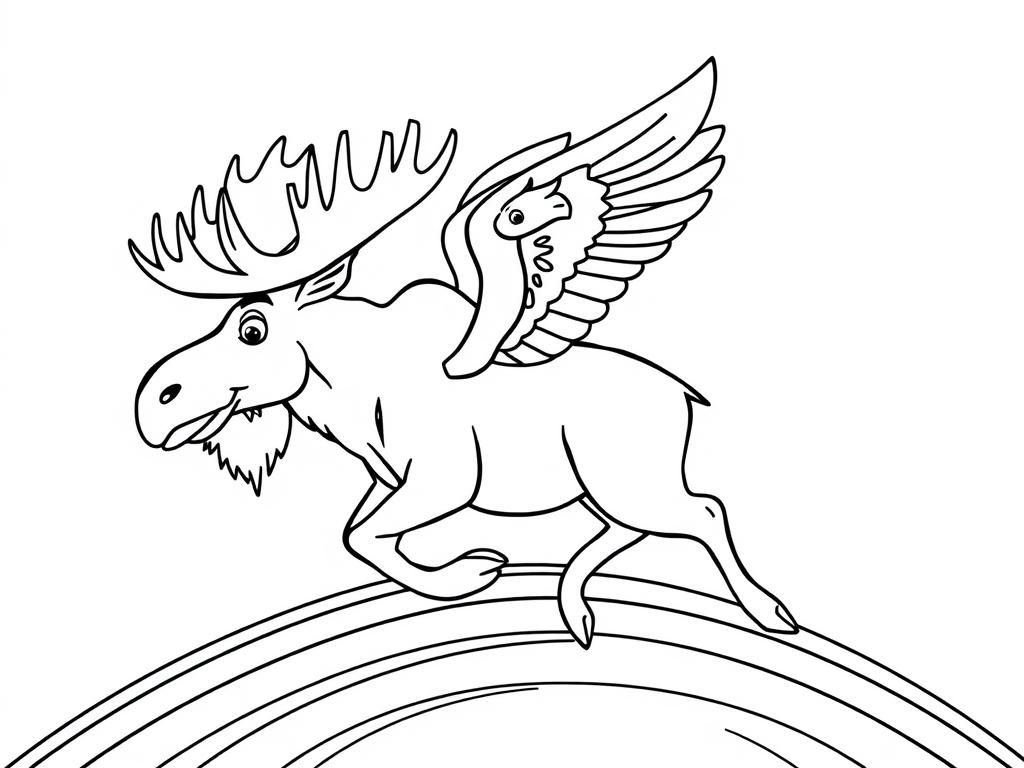 Preview of A moose riding a raptor over a rainbow