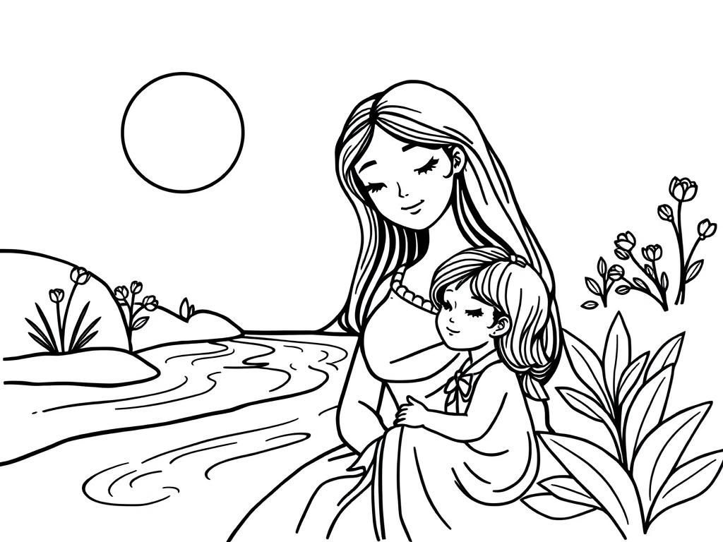 Mother and Child Coloring Page