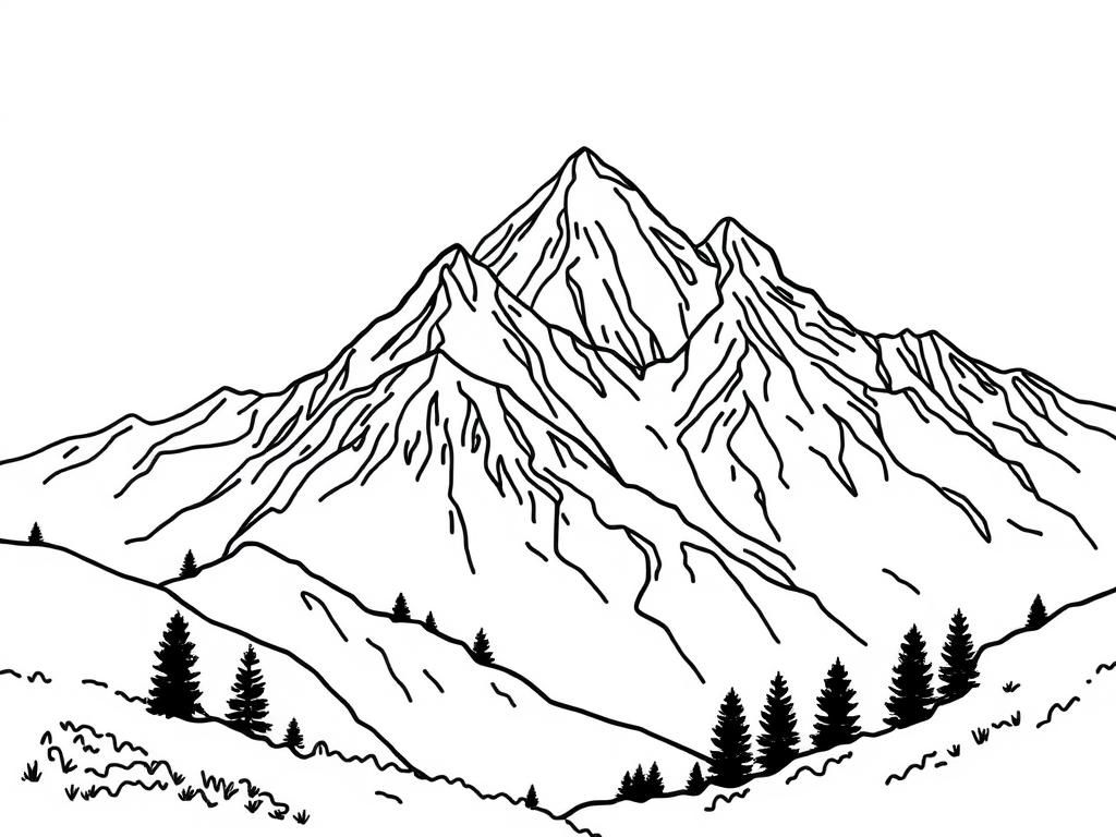 Preview of a mountain landscape in the style of an oil painting not a coloring page