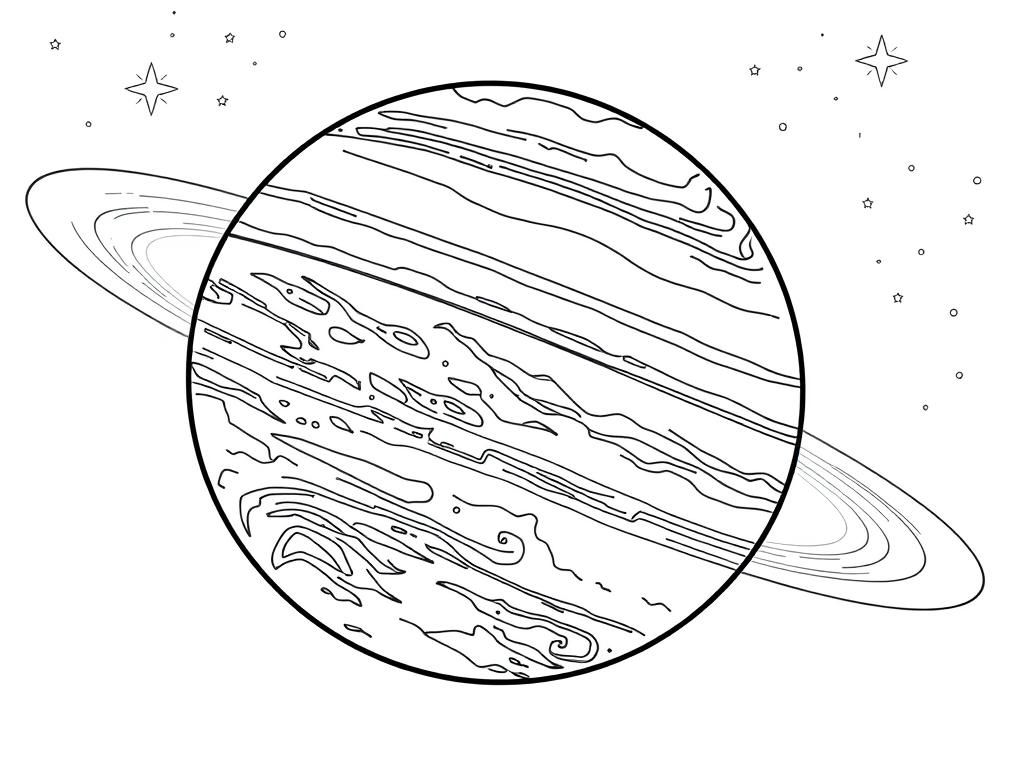 a night scene on jupiter drawn with very fine lines with a black sky with stars