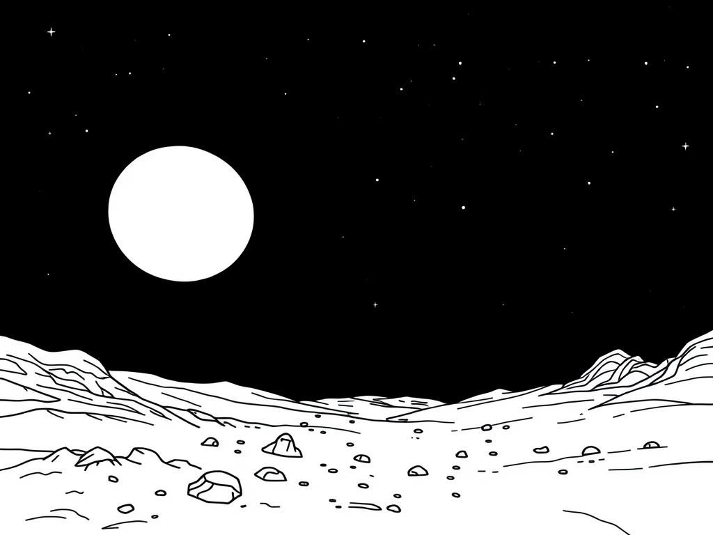 Preview of a night scene on mars drawn with the thinnest lines with a black sky with stars