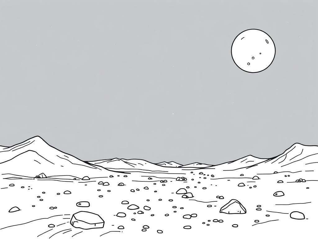 Preview of a night scene on mars drawn with very fine lines with a dark grey sky