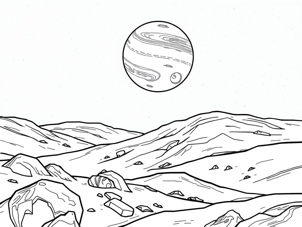 Preview of a night scene on venus drawn with very fine lines with a black sky with stars