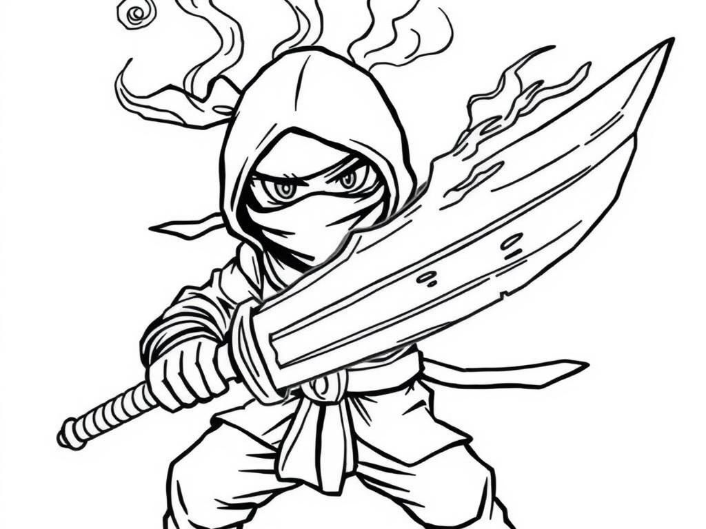 A ninja with fire power and 2 huge swords