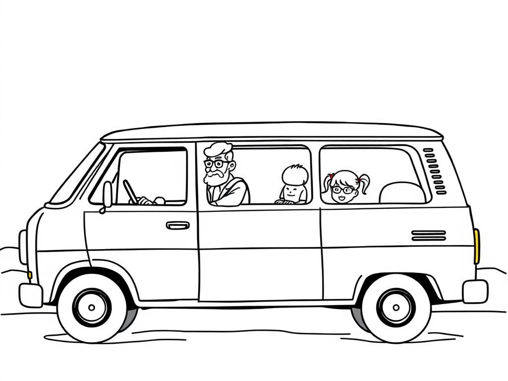 Family in a Van Coloring Page