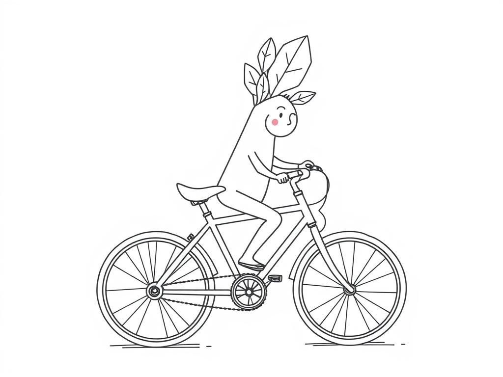 Preview of A 'One Line Drawing' of an endive on a bike childish style and only one line pencil