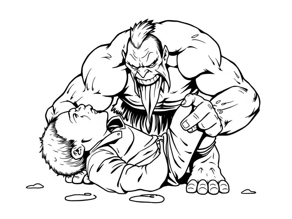 Preview of A ork struggling a man blood coming out of the man’s mouth