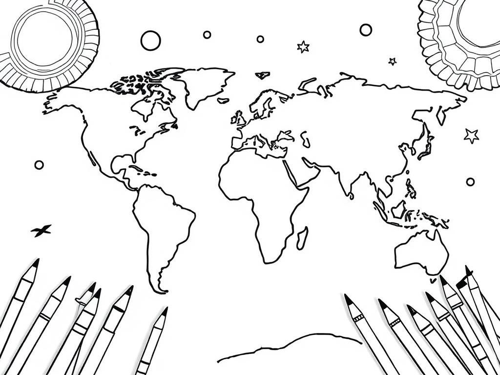 Wereldkaart kleurplaat