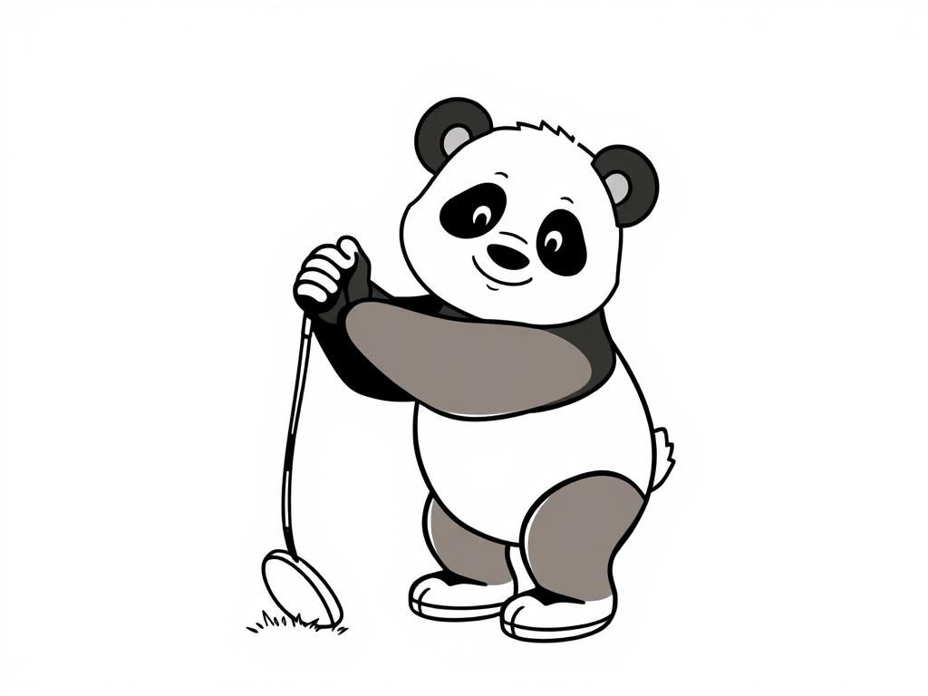 A panda bear plays golf