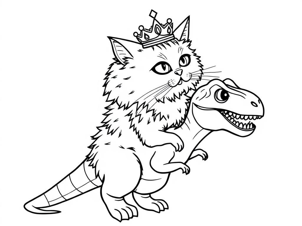 Cat Riding Dinosaur Coloring Page