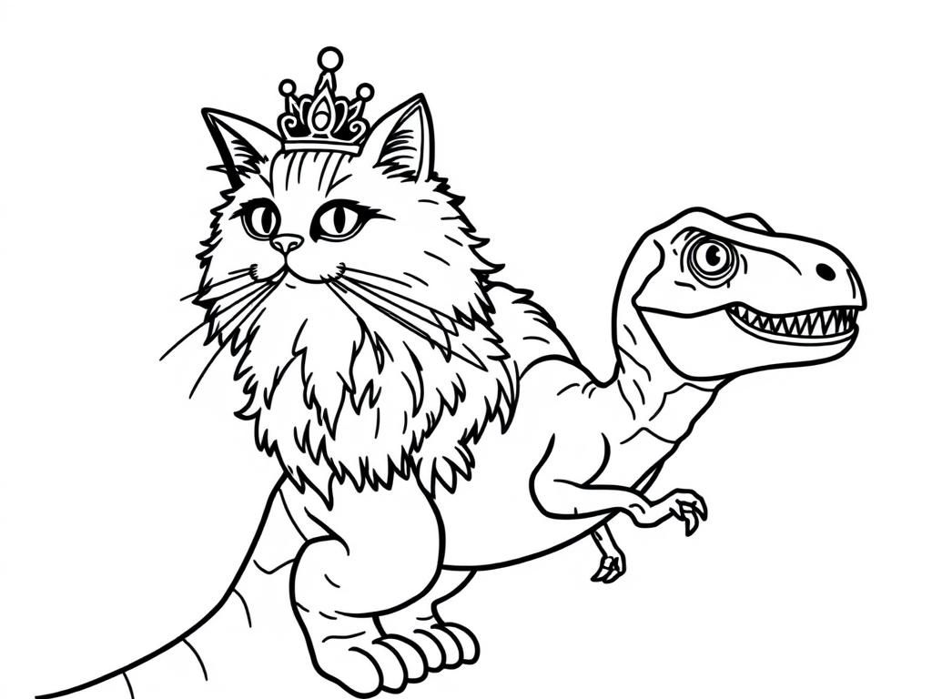 Cat Riding Dinosaur Coloring Page