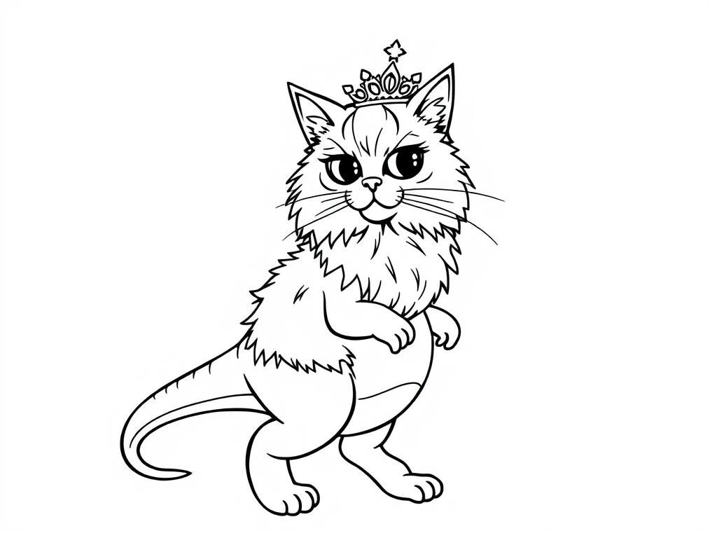 Cute Crowned Cat Coloring Page