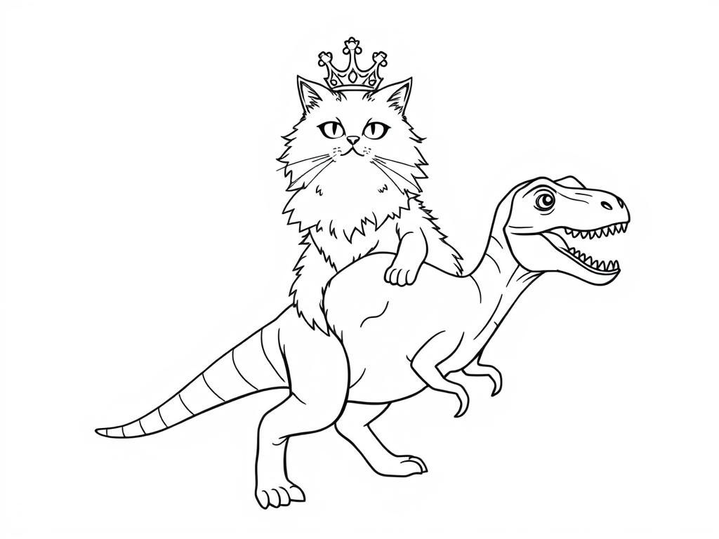 Cat Riding Dinosaur Coloring Page