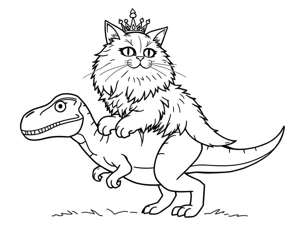 Royal Cat Rides Dinosaur Coloring Page