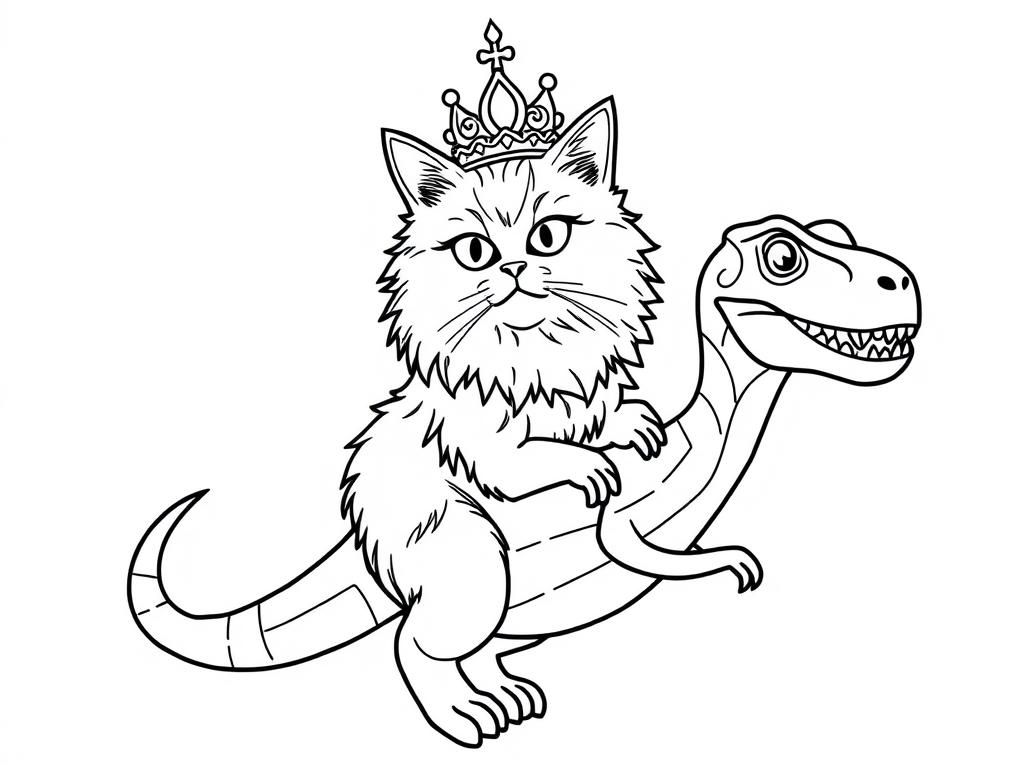 Regal Cat on Dinosaur Coloring Page
