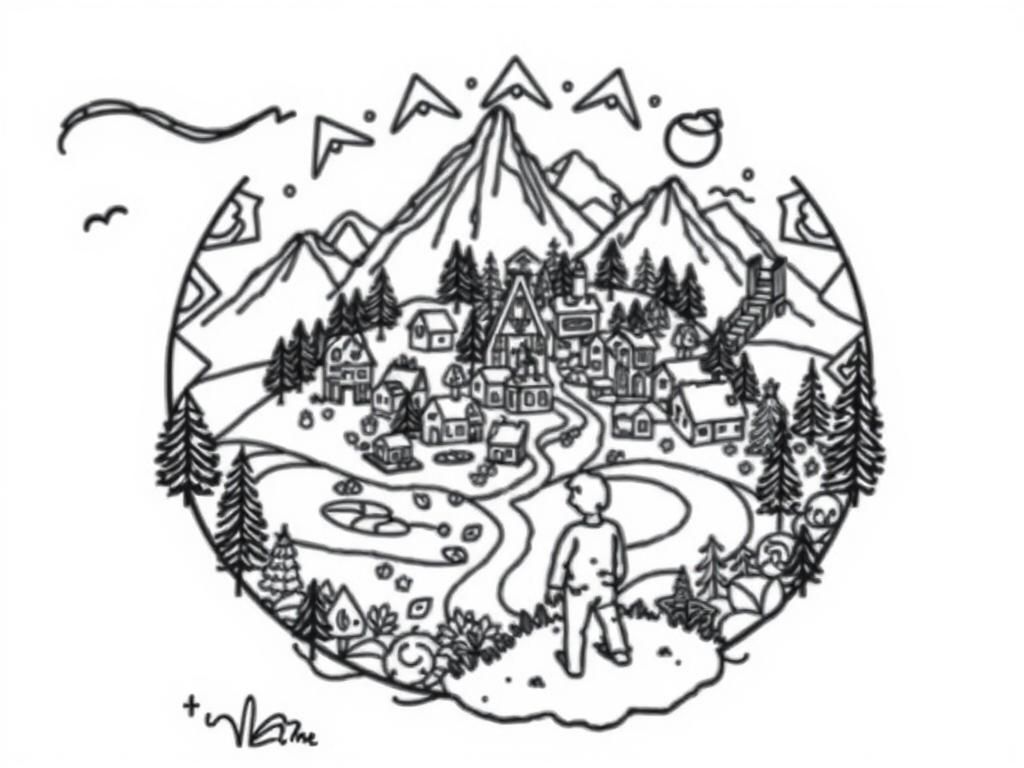 a person dreaming of a future nature village in a mandala shape