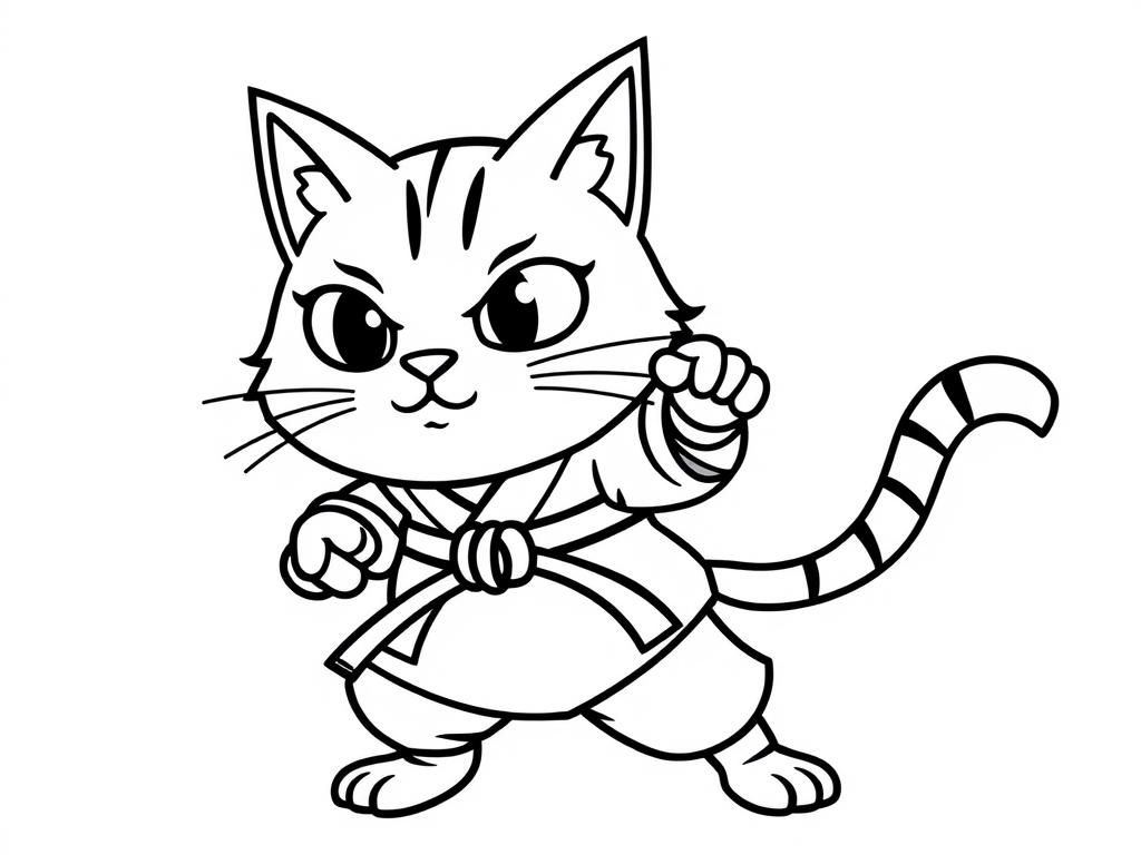 Preview of A picture of a karate cat that is less realistic and more cartoonic