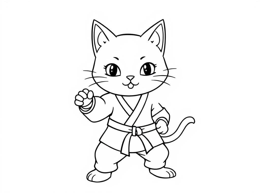 Preview of A picture of a karate cat that is less realistic and more cartoonic