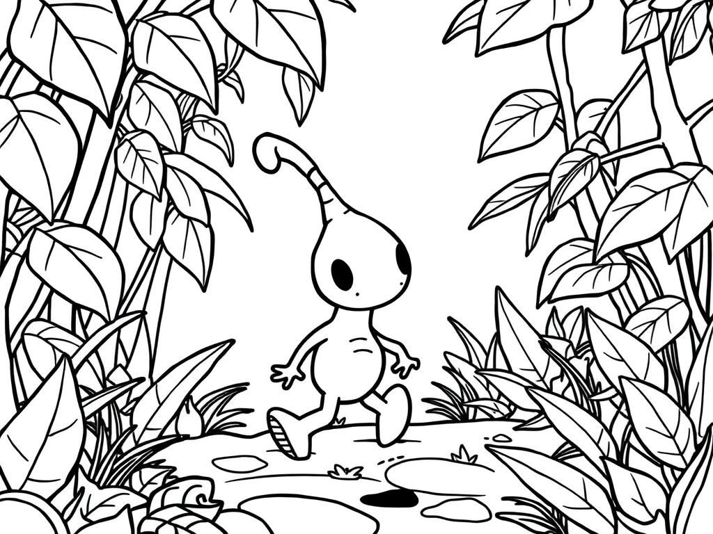 a pikmin walking in the jungle